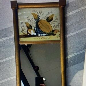 VTG 10x19.5 Gold Wood Wall Mirror Reverse Painted Fruit Rustic Cottage